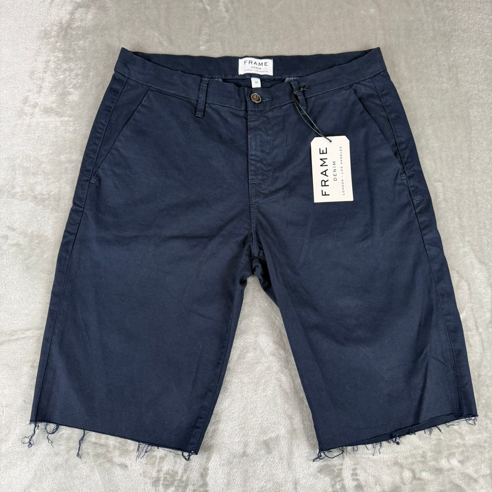 Frame Chino Shorts Mens 32 Navy Blue Distressed Frayed Stretch USA New NWT